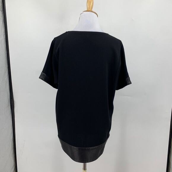 Rag & Bone T Shirt Womens XS Extra Small Black Lamb Leather Trims Short Sleeve - Picture 7 of 12